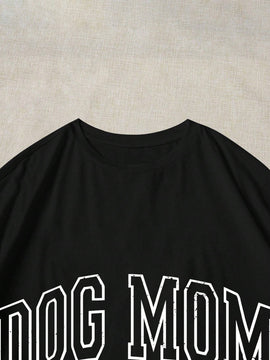 Camiseta casual de manga murcielago y cuello redondo con letras impresas para mujer en verano