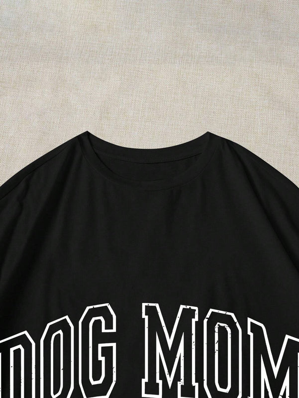 Camiseta casual de manga murcielago y cuello redondo con letras impresas para mujer en verano