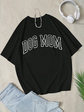 Camiseta casual de manga murcielago y cuello redondo con letras impresas para mujer en verano