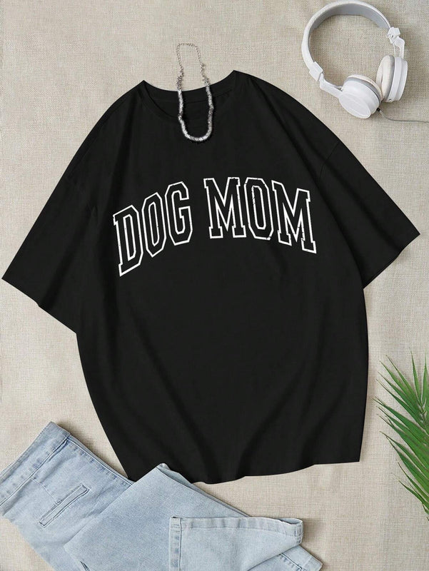 Camiseta casual de manga murcielago y cuello redondo con letras impresas para mujer en verano