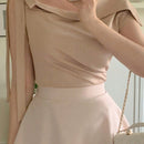 DAZY Blusa femenina, unicolor, sencilla, de hombro oblicuo para uso diario