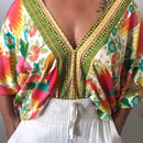 Camisa de verano con estampado completo y cuello en V para mujer
