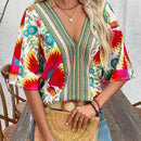 Camisa de verano con estampado completo y cuello en V para mujer