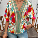 Camisa de verano con estampado completo y cuello en V para mujer