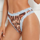 DesireSculpt Panties diarias simples de triangulo para mujer con estampado de leopardo y encaje