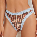 DesireSculpt Panties diarias simples de triangulo para mujer con estampado de leopardo y encaje