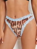 DesireSculpt Panties diarias simples de triangulo para mujer con estampado de leopardo y encaje