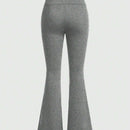 ROMWE Goth Pantalones acampanados ajustados de color rosa con impresion cruzada de vid enredada con cintura en V de moda