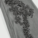 ROMWE Goth Pantalones acampanados ajustados de color rosa con impresion cruzada de vid enredada con cintura en V de moda