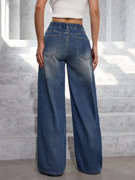 EZwear Pantalones Jeans anchos y sueltos informales para mujeres con bolsillos, adecuados para salidas diarias