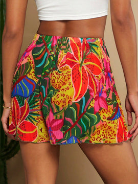 TRVLCHIC Shorts sueltos de mujer tejidos con estampado y pliegue de cintura alta para vacaciones