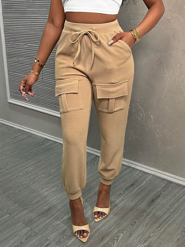Slayr Pantalones casuales y diarios de mujer con bolsillo y punos elasticos
