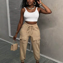 Slayr Pantalones casuales y diarios de mujer con bolsillo y punos elasticos