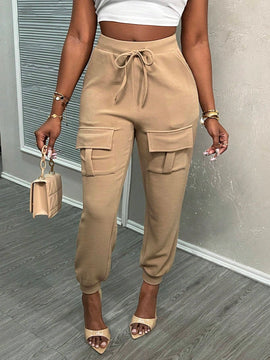 Slayr Pantalones casuales y diarios de mujer con bolsillo y punos elasticos