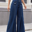 Essnce Jeans casuales de pierna ancha y corte holgado para mujer con pliegues y bolsillos con solapa