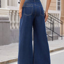Essnce Jeans casuales de pierna ancha y corte holgado para mujer con pliegues y bolsillos con solapa