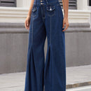 Essnce Jeans casuales de pierna ancha y corte holgado para mujer con pliegues y bolsillos con solapa