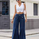 Essnce Jeans casuales de pierna ancha y corte holgado para mujer con pliegues y bolsillos con solapa