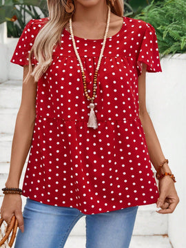 EMERY ROSE Camiseta de linea A holgada con diseno de lunares y cuello redondo para mujer con estilo