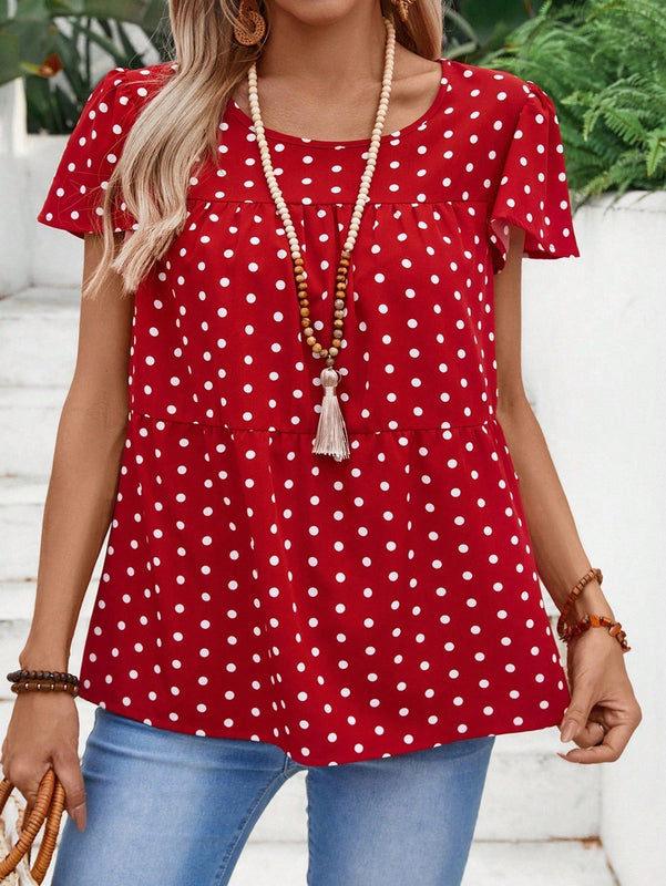 EMERY ROSE Camiseta de linea A holgada con diseno de lunares y cuello redondo para mujer con estilo