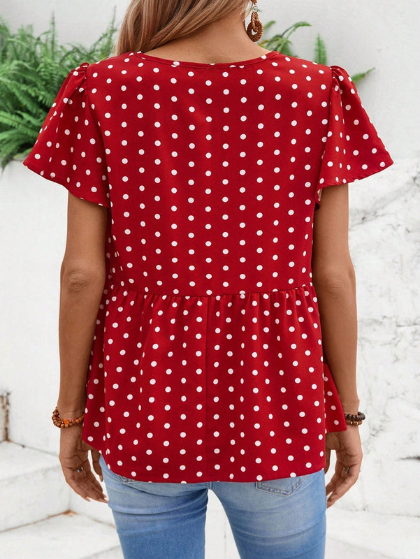EMERY ROSE Camiseta de linea A holgada con diseno de lunares y cuello redondo para mujer con estilo