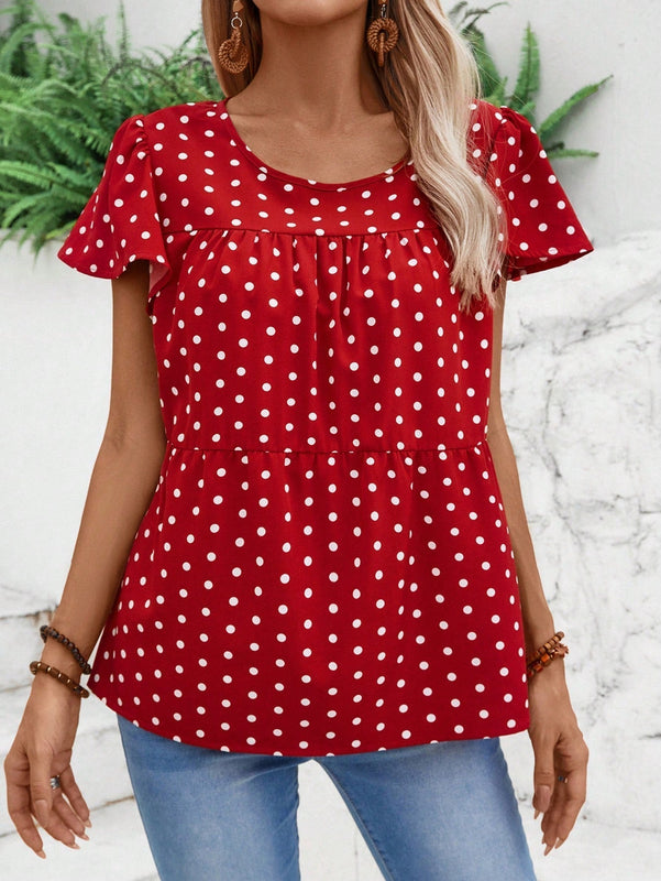 EMERY ROSE Camiseta de linea A holgada con diseno de lunares y cuello redondo para mujer con estilo