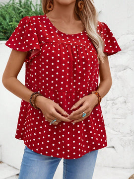 EMERY ROSE Camiseta de linea A holgada con diseno de lunares y cuello redondo para mujer con estilo