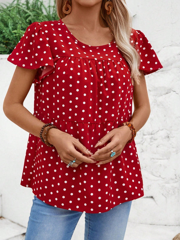 EMERY ROSE Camiseta de linea A holgada con diseno de lunares y cuello redondo para mujer con estilo
