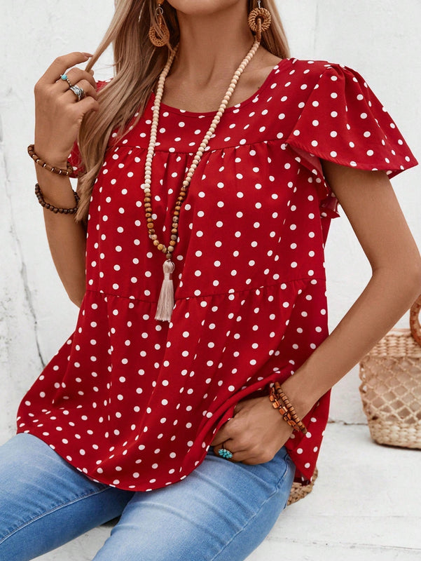 EMERY ROSE Camiseta de linea A holgada con diseno de lunares y cuello redondo para mujer con estilo