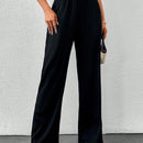 Tall pantalones informales de cintura alta y pierna ancha de unicolor con bolsillos sesgados de cottnline