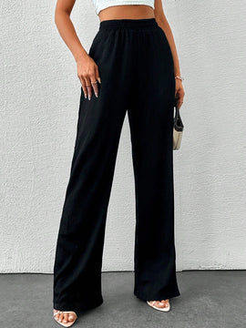 Tall pantalones informales de cintura alta y pierna ancha de unicolor con bolsillos sesgados de cottnline
