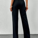 Tall pantalones informales de cintura alta y pierna ancha de unicolor con bolsillos sesgados de cottnline