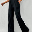 Tall pantalones informales de cintura alta y pierna ancha de unicolor con bolsillos sesgados de cottnline