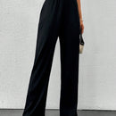 Tall pantalones informales de cintura alta y pierna ancha de unicolor con bolsillos sesgados de cottnline