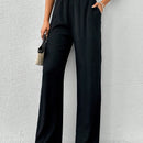 Tall pantalones informales de cintura alta y pierna ancha de unicolor con bolsillos sesgados de cottnline