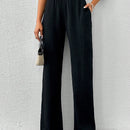 Tall pantalones informales de cintura alta y pierna ancha de unicolor con bolsillos sesgados de cottnline