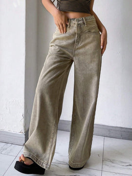 DAZY Jeans casuales de pierna ancha y de corte holgado para mujer con bolsillos