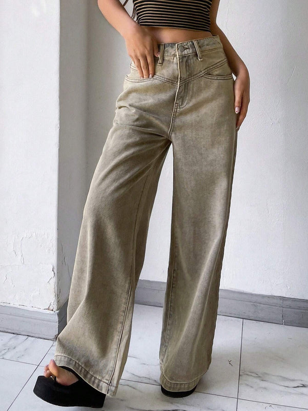 DAZY Jeans casuales de pierna ancha y de corte holgado para mujer con bolsillos