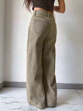 DAZY Jeans casuales de pierna ancha y de corte holgado para mujer con bolsillos