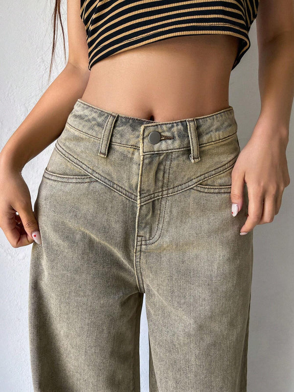 DAZY Jeans casuales de pierna ancha y de corte holgado para mujer con bolsillos