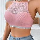 Sujetador comodo con parches de encaje floral para mujer