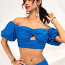 WYWH Blusa de hombros descubiertos azul de mujer con holguras, top retorcido elastico para vacaciones, playa, ocasiones casuales, juveniles, de graduacion, regreso a clases, Pascua, fiesta de jardin o atuendos para te de la tarde.