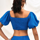 WYWH Blusa de hombros descubiertos azul de mujer con holguras, top retorcido elastico para vacaciones, playa, ocasiones casuales, juveniles, de graduacion, regreso a clases, Pascua, fiesta de jardin o atuendos para te de la tarde.
