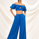 WYWH Blusa de hombros descubiertos azul de mujer con holguras, top retorcido elastico para vacaciones, playa, ocasiones casuales, juveniles, de graduacion, regreso a clases, Pascua, fiesta de jardin o atuendos para te de la tarde.