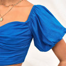 WYWH Blusa de hombros descubiertos azul de mujer con holguras, top retorcido elastico para vacaciones, playa, ocasiones casuales, juveniles, de graduacion, regreso a clases, Pascua, fiesta de jardin o atuendos para te de la tarde.