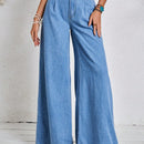 Tall Jeans de pierna ancha casuales para mujer para vacaciones, pantalones de mezclilla azul de ajuste casual
