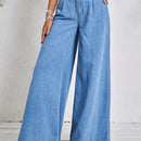 Tall Jeans de pierna ancha casuales para mujer para vacaciones, pantalones de mezclilla azul de ajuste casual