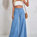Tall Jeans de pierna ancha casuales para mujer para vacaciones, pantalones de mezclilla azul de ajuste casual