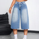 EZwear Jeans informales para mujer con corte holgado de pierna ancha y largo recortado con bolsillos