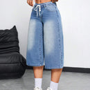 EZwear Jeans informales para mujer con corte holgado de pierna ancha y largo recortado con bolsillos